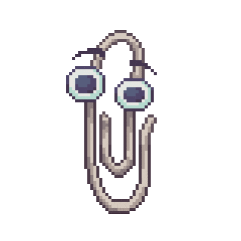 a GIF of Clippy, Microsoft Office's animated paperclip personal assistant.