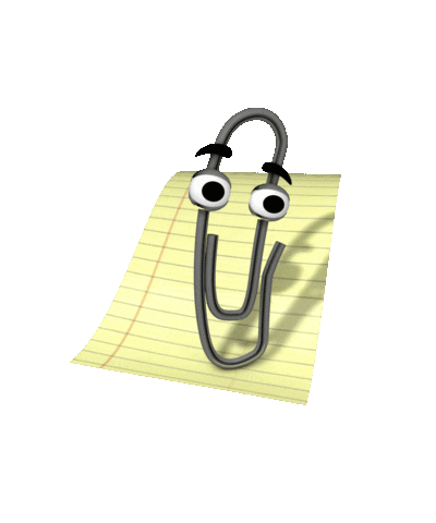 another GIF of Clippy, Microsoft Office's animated paperclip personal assistant.